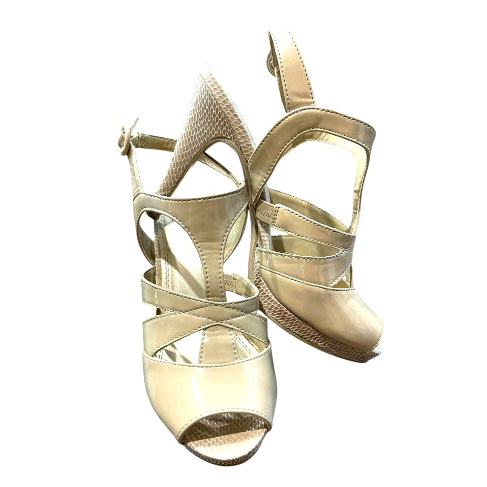 IMPO Nude heeled sandals with snake skin details, sling back